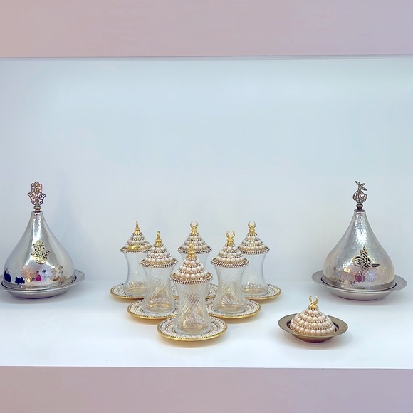 NEW HANDMADE TURKISH TEA SET WITH PEARLS - Picture 12 of 17